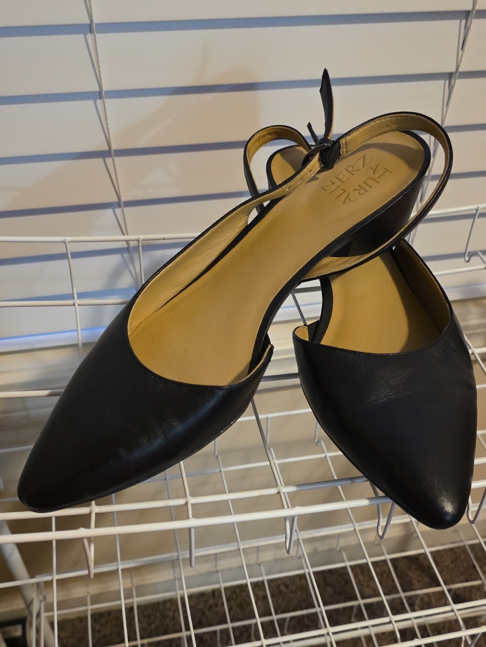 Naturalizer Black Pointed Slingback Flats with Ankle Tie